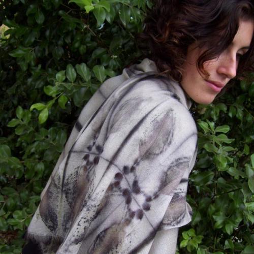 Eucalypt Block Print Imprint on Wool & Cashmere Knit Shawl