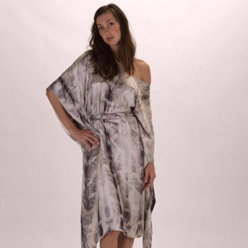 Grey Gum dyed Silk Satin Kaftan